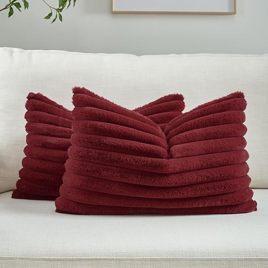 FUTEI Christmas Burgundy Throw Pillow Covers Set of 2, 12x20 Inch Striped by FUTEI