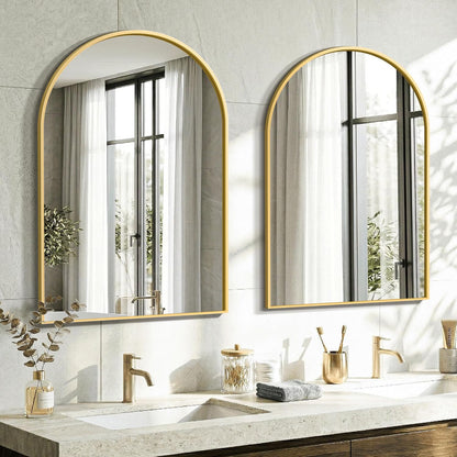 amoise arched bathroom mirror for wall, 2 pack on a desk or shelf