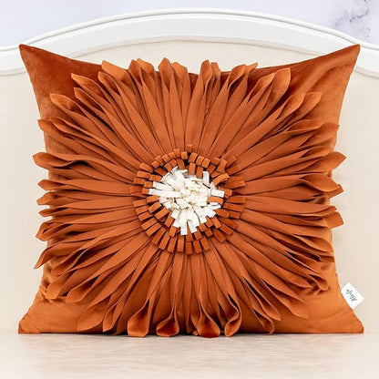 Alerfa 3D Flower Handmade Throw Pillow Cover Decorative Orange Velvet by Alerfa