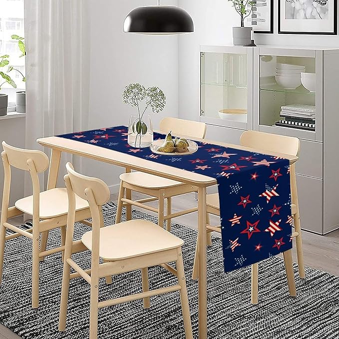 4th of July Patriotic Table Runner, Memorial Day Independence Day Freedom Stars - Image 2