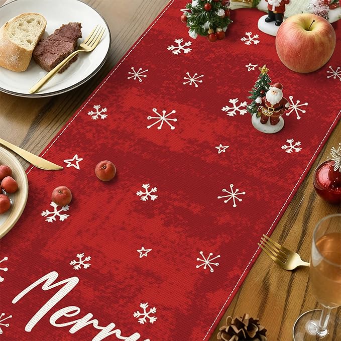 OTOSTAR Christmas Tree and Santa Claus Merry Christmas Table Runner, Xmas - Image 3
