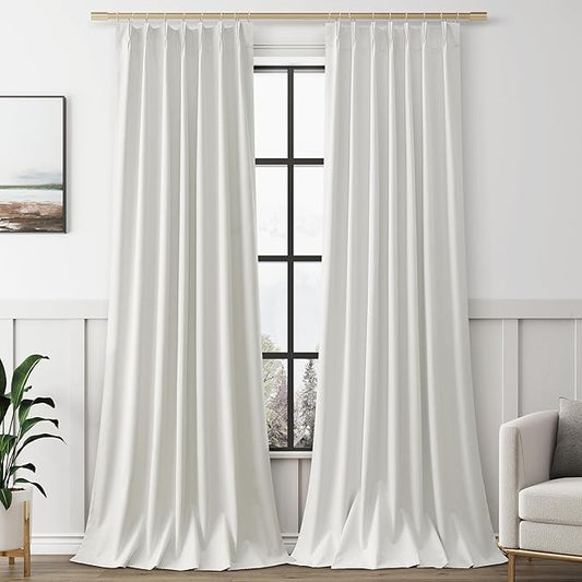Ivory 100% Blackout Pinch Pleated Linen Curtains 102 Inches Long by Aersas