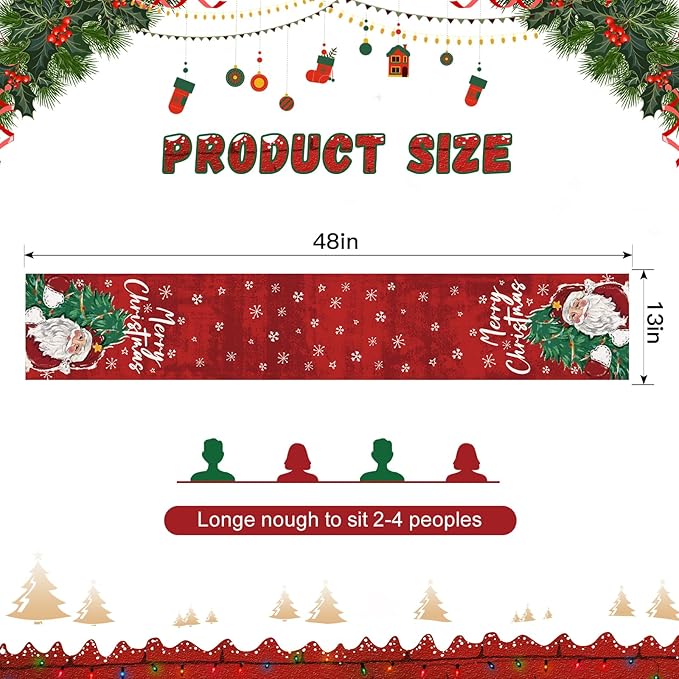 OTOSTAR Christmas Tree and Santa Claus Merry Christmas Table Runner, Xmas - Image 5