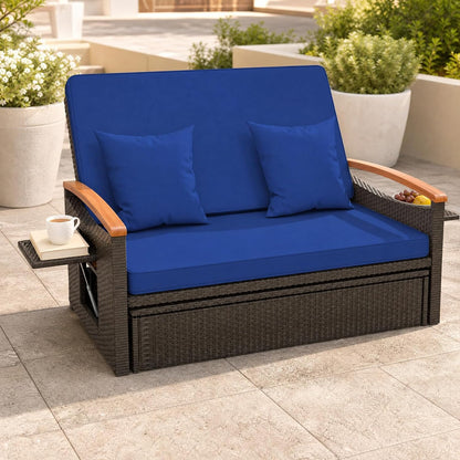 costway patio rattan daybed, outdoor loveseat sofa with on a desk or shelf