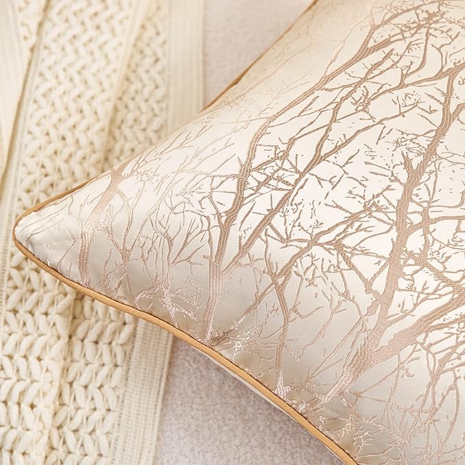 Avigers 12 x 20 Inch Rectangle Beige Brown Gold Tree Branch Embroidery Cushion - Image 5