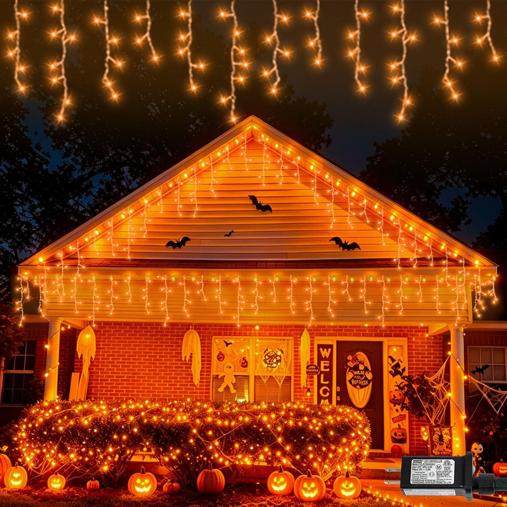 33ft 400 LED Halloween Icicle Lights Outdoor Orange
