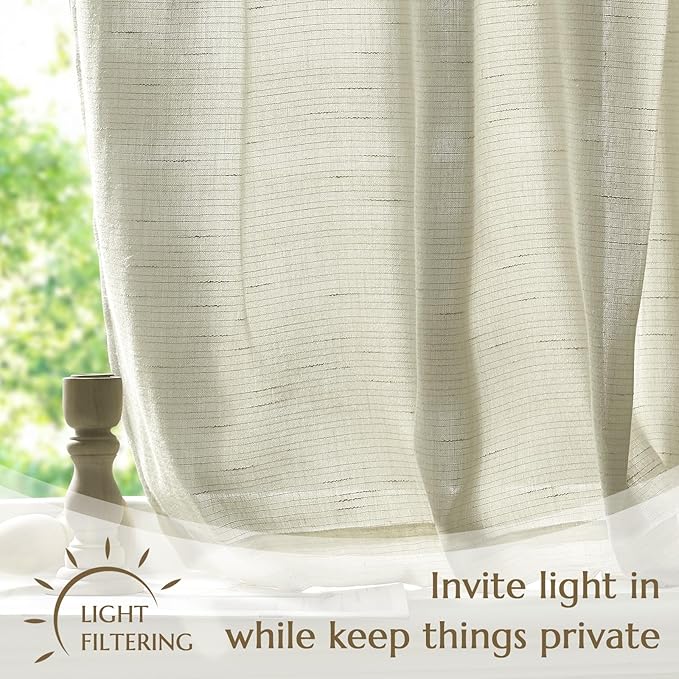 jinchan Linen Pinch Pleated Kitchen Curtains 24 Inch 2 Panels, Natural Linen - Image 5