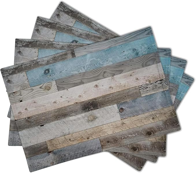Giwawa Rustic Wood Grain Placemats Set of 4, Vintage Barn Wooden Linen Table Mat - Image 2