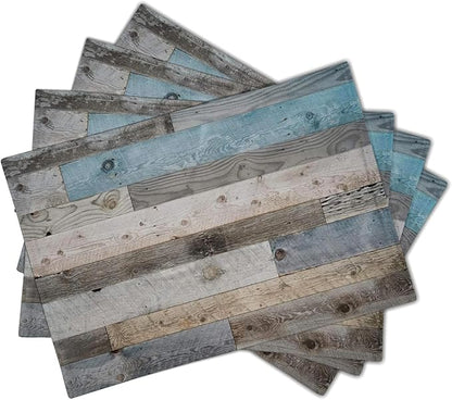 Giwawa Rustic Wood Grain Placemats Set of 4, Vintage Barn Wooden Linen Table Mat - Image 2