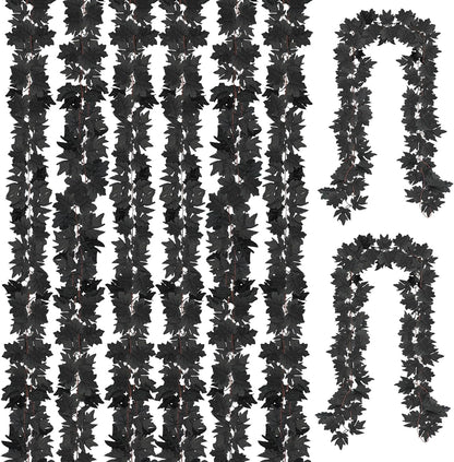 Obbsie 8 Pack 7.8Ft Black Maple Leaf Garland, Halloween Fall Decor