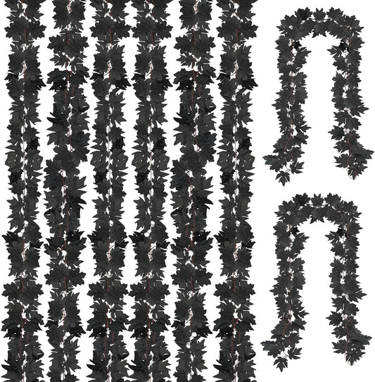 Obbsie 8 Pack 7.8Ft Black Maple Leaf Garland, Halloween Fall Decor