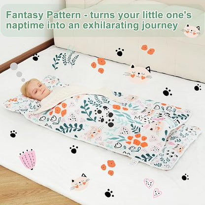 Viviland Toddler Nap Mat with Pillow and Minky Dot Blanket, Rolled Sleeping - Image 3