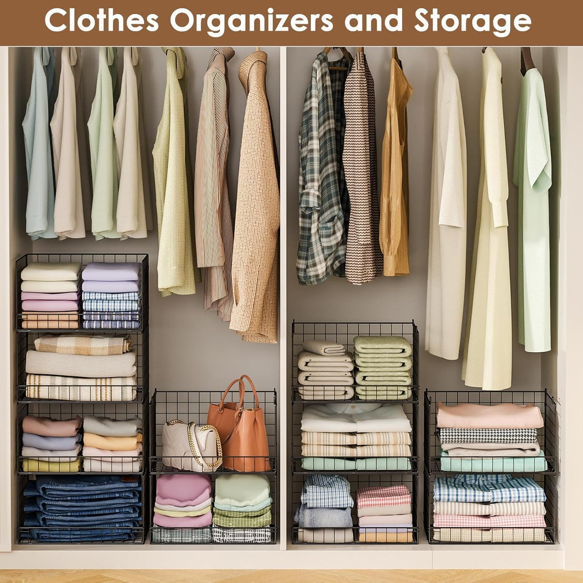 yociyoga 4-tier stackable closet organizers and storage shelves, front angle view