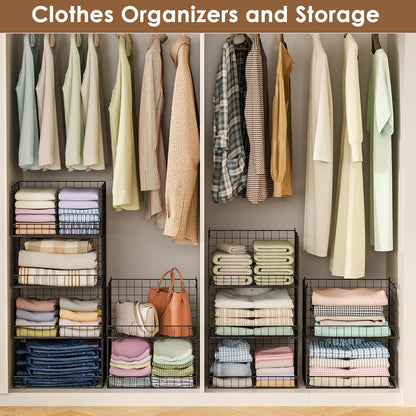 yociyoga 4-tier stackable closet organizers and storage shelves, front angle view