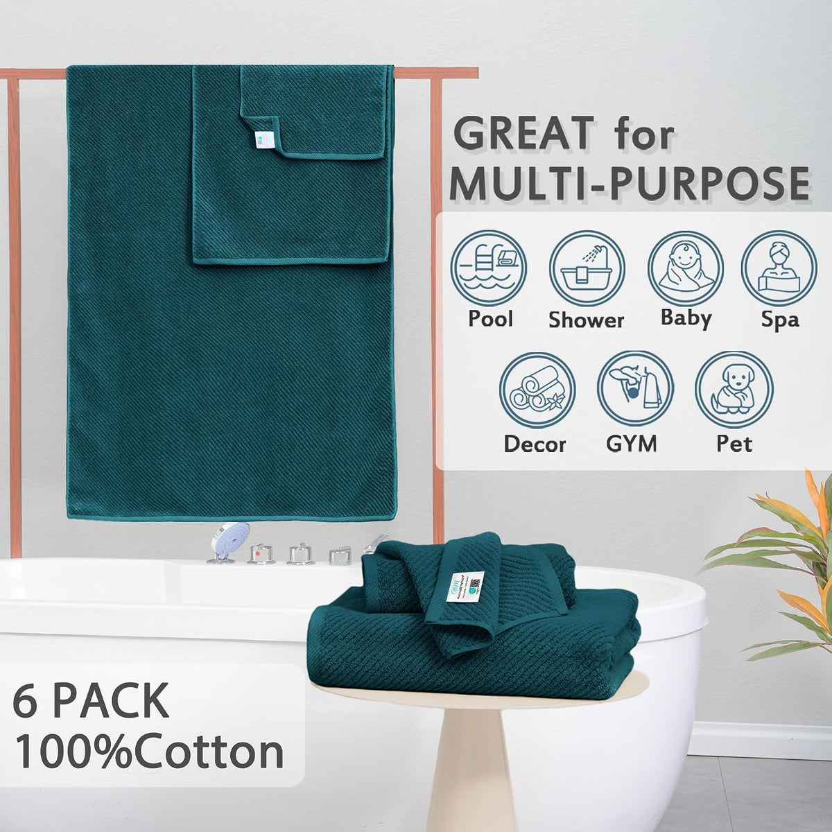 voova & movas towels for bathroom, quick dry, side view