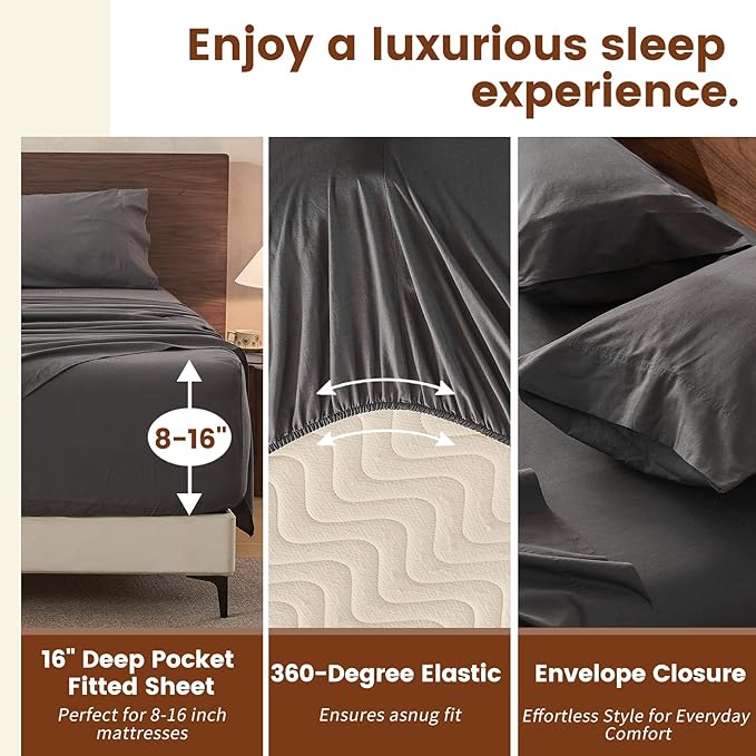100% Linen Sheets California King Size, Breathable & Durable 4-Piece Bed Flax - Image 3