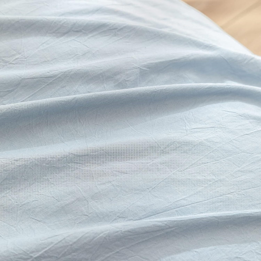 BESTOUCH Cotton Solid Duvet Cover Set Linen Feel Cornflower Blue Full