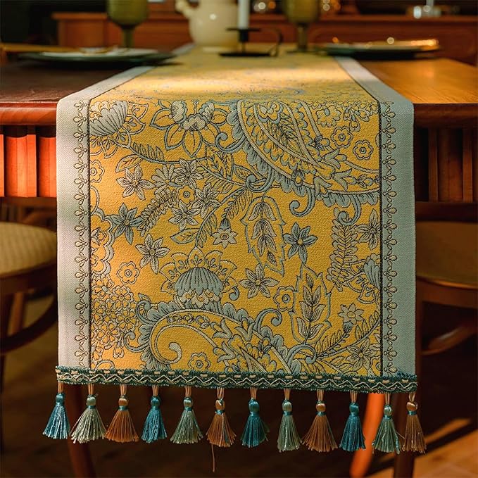 13×72 Inch Table Runner, Retro-Luxury Tassels Series by Unknown