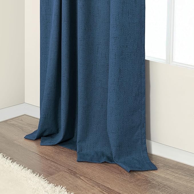 Navy Blue Linen Textured Curtains 90 Inches Long 2 Panels Set Modern Neutral - Image 8