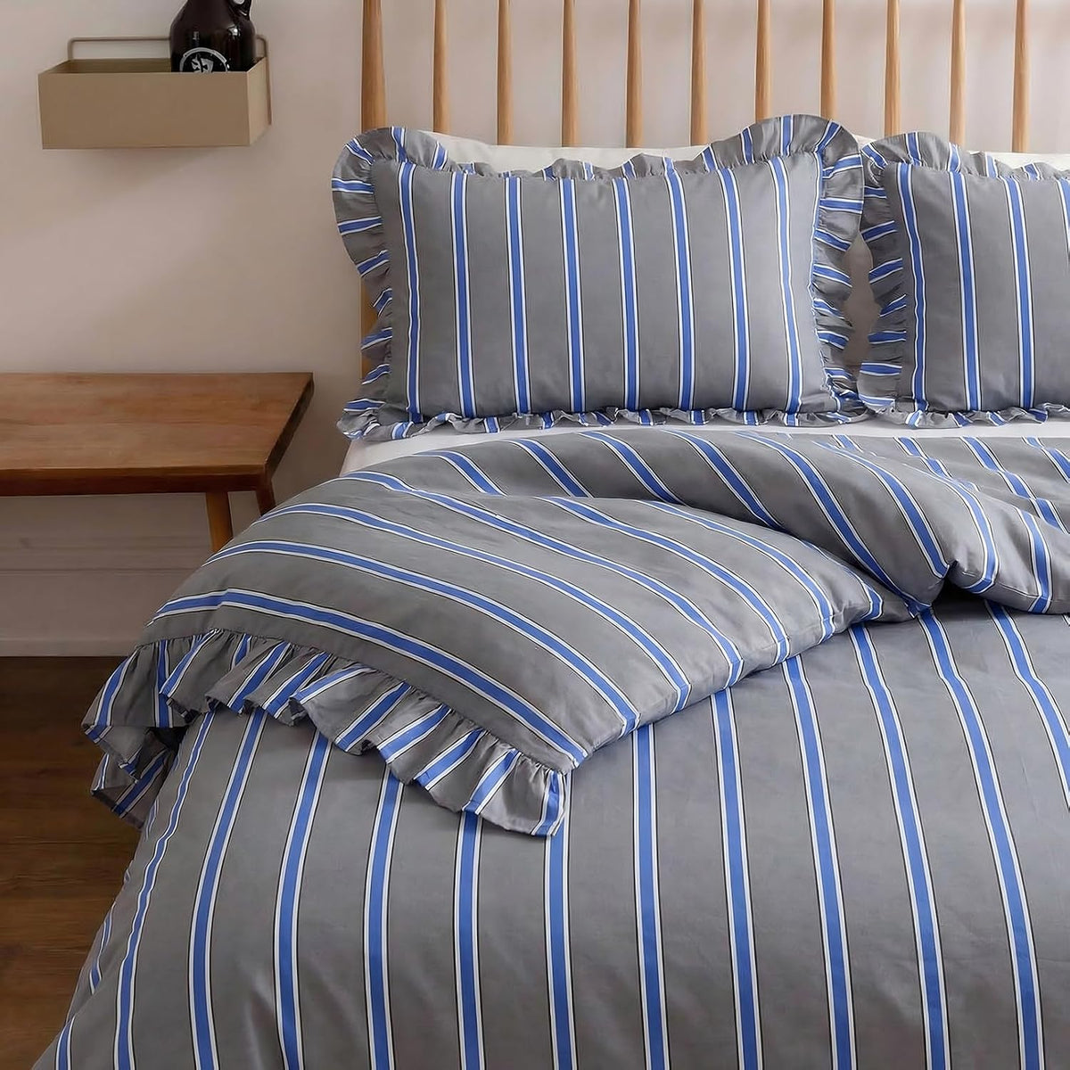 merryword blue and gray striped duvet cover set, main product view