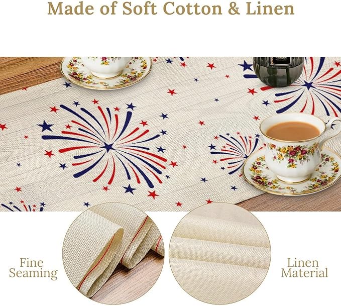 Fireworks Table Runner, 4th of July Patriotic Memorial Day American - Image 4