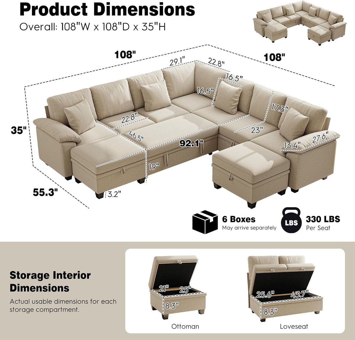 ihanherry 108" modular sectional sofa with pull out, close-up detail