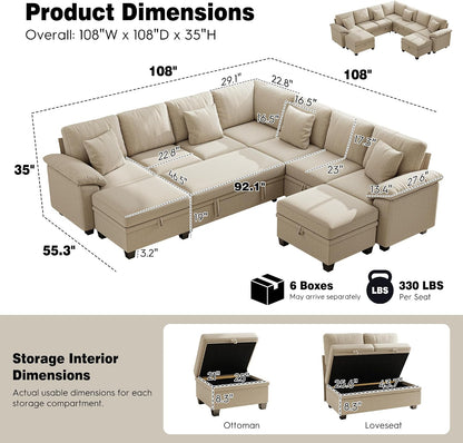 ihanherry 108" modular sectional sofa with pull out, close-up detail