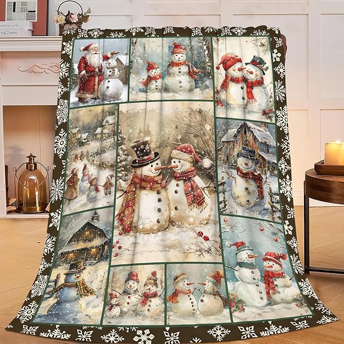 Retro Snowman Blanket Christmas Snowman Throw Blanket Flannel Stuff Merch Cozy by Unknown