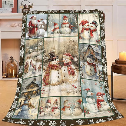 Retro Snowman Blanket Christmas Snowman Throw Blanket Flannel Stuff Merch Cozy by Unknown
