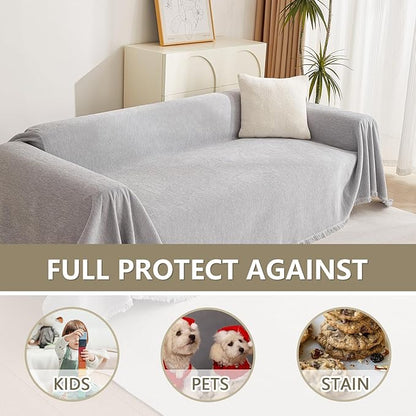 MYSKY HOME Chenille Sofa Cover for Dogs Cats Light Gery Couch Cover - Image 4