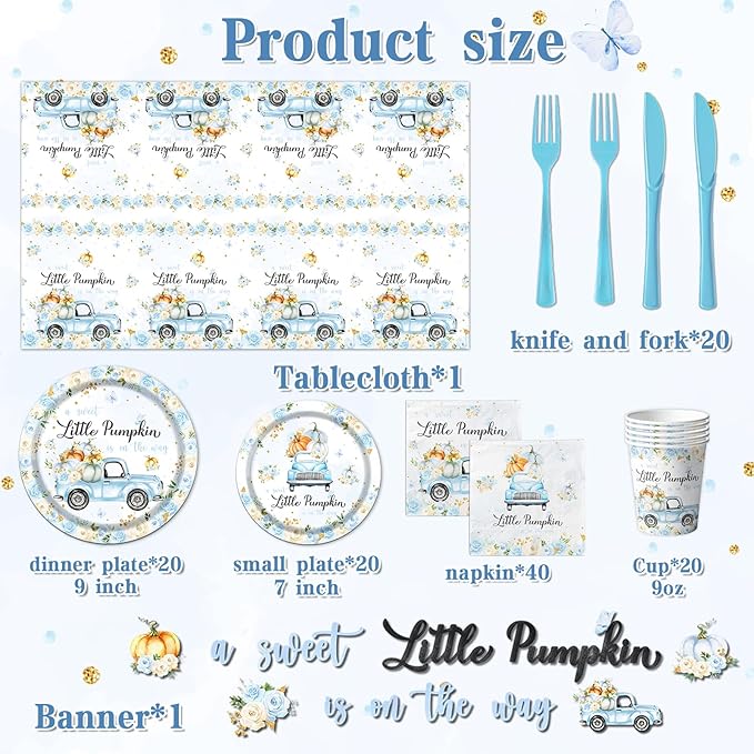 Little Pumpkin Baby Shower Decorations Tableware, Napkins - Image 3