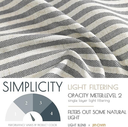 JINCHAN Tab Top Linen Kitchen Curtains 24 Inch Striped Tier Curtains Farmhouse - Image 4