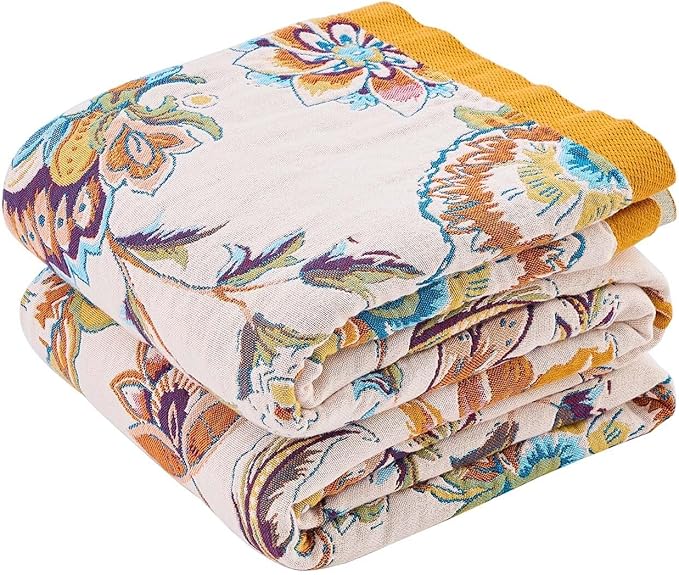 Boho Throw Blanket for Bed, 100% Cotton Soft Rustic Quilt Fall Blanket by XIBLC