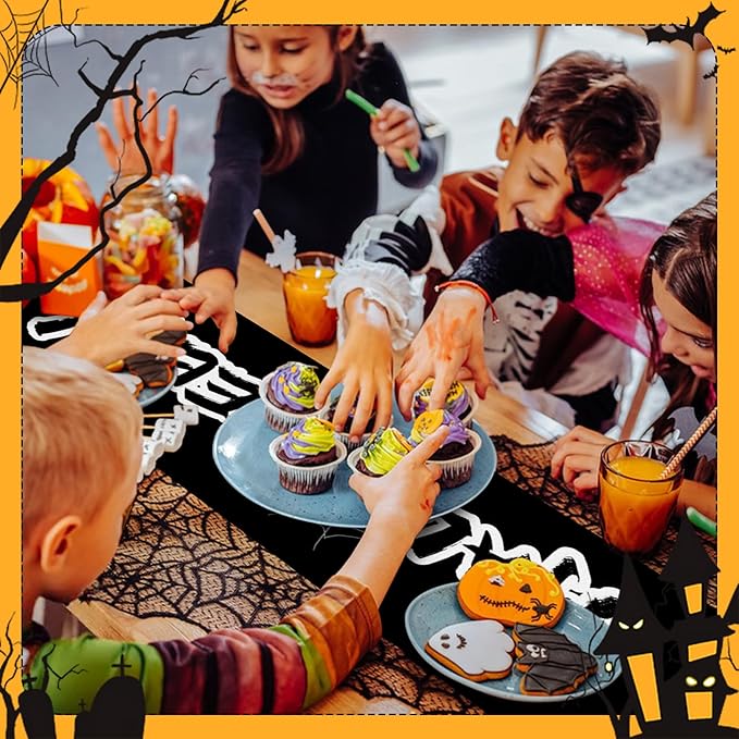 Happy Halloween Table Runner Spooky Bloody Spider Web Bat Pumpkin Kitchen - Image 3