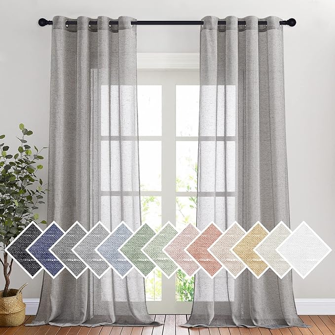 NICETOWN Semi Sheer Linen Blend Living Room Curtains, Grommet Top Flew to Floor by NICETOWN