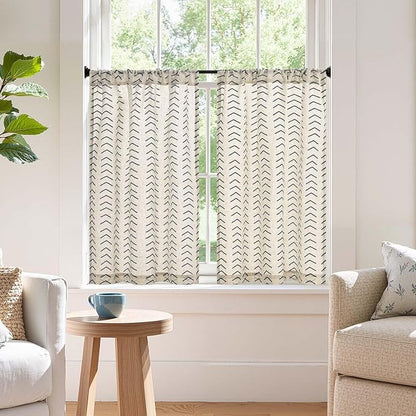 jinchan Arrow Boho Linen Blend Kitchen Curtains 36 Inch Length Herringbone by JINCHAN