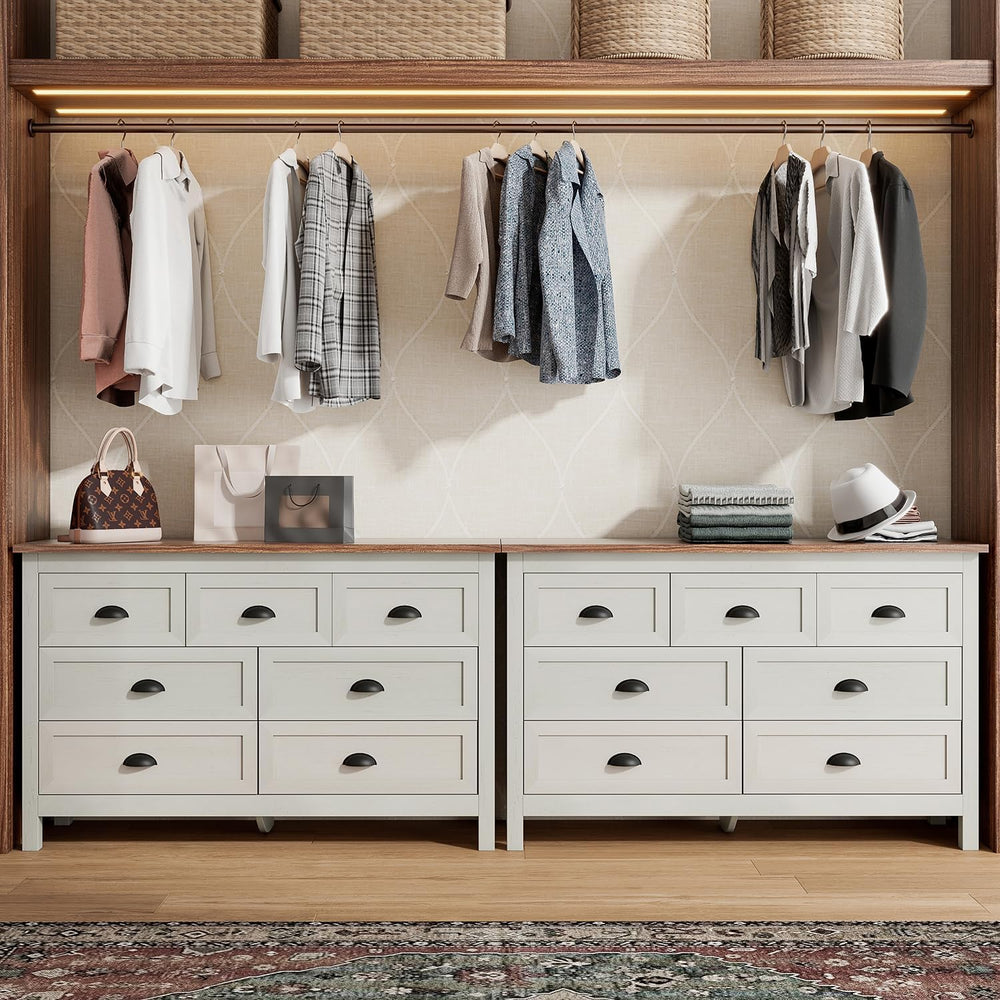 Antique White 7 Drawer Dresser for Bedroom, Farmhouse Wood Chest