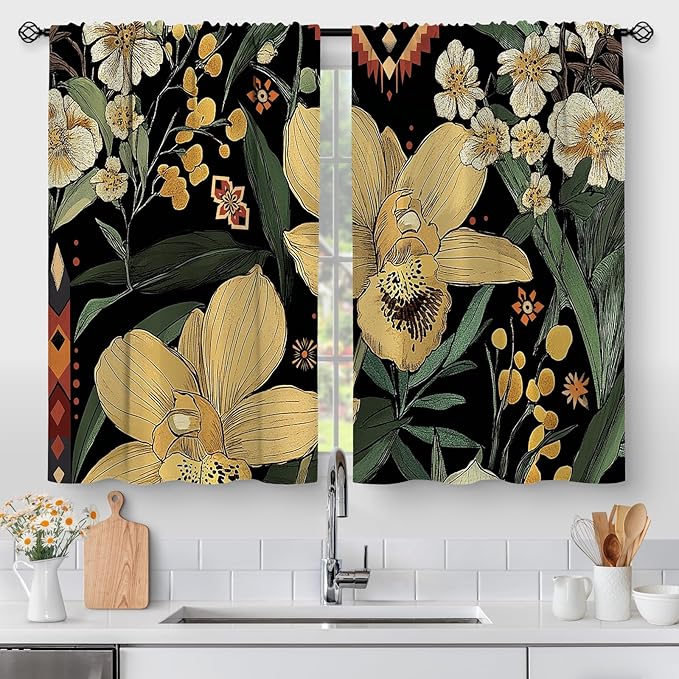 Aimego Boho Floral Kitchen Curtains by Aimego