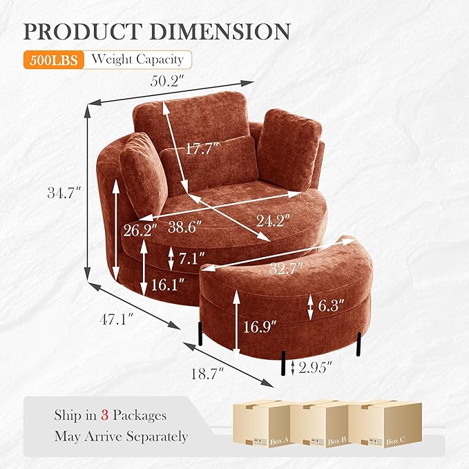 Aoiy & Wifon 50.2'' W Oversized Swivel Barrel Chair - Image 2