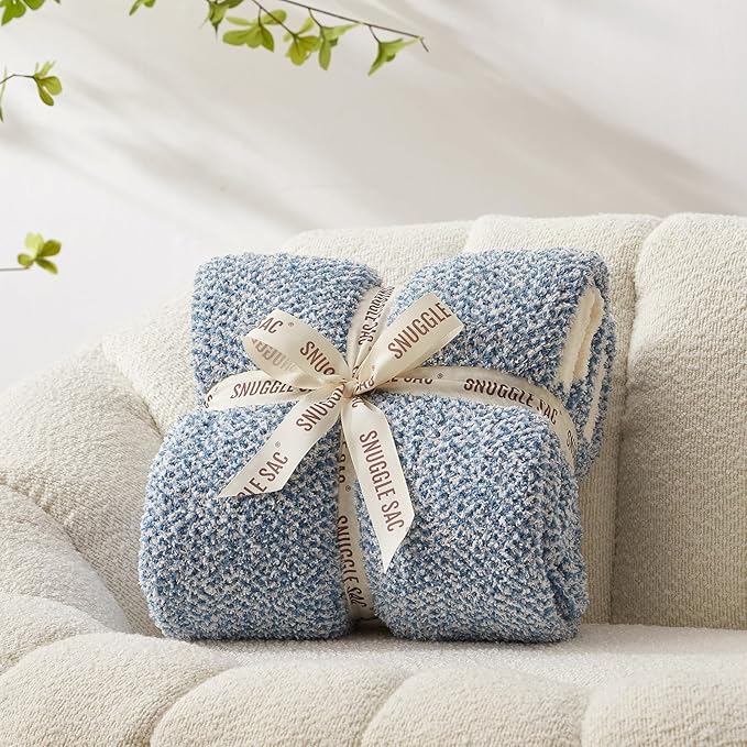 Snuggle Sac Queen Size Bed Blanket Heather Blue, Reversible Super Soft - Image 4