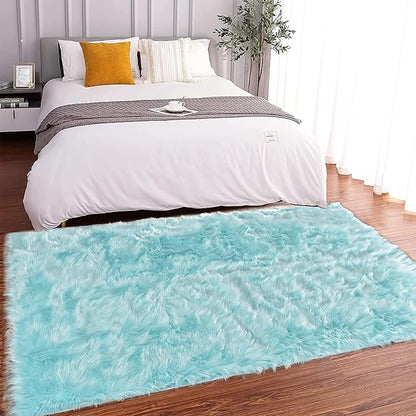 Latepis High Pile Faux Fur Area Rug, 4x6 ft, Light Blue, Living Room, Bedroom by Latepis