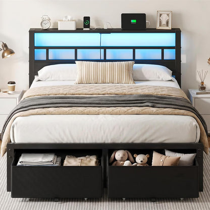 queen size bed frame with 2 storage drawers, main product view