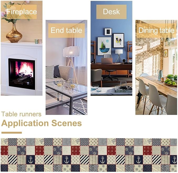 Navigation Striped Patchwork Plaid Table Runner Anchor Compass Polka Dot Table - Image 6