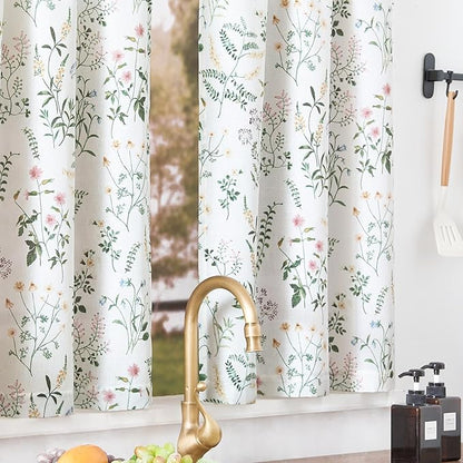 jinchan Spring Floral Kitchen Curtains Over Sink Farmhouse Linen Tier Curtains - Image 2