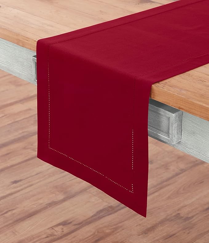 Solino Home Red Hemstitch Table Runner 48 Inches - Image 2