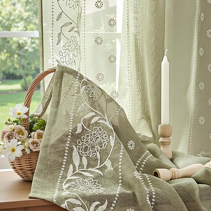 jinchan Winslow Sage Sheer Curtains 84 Inch - Image 7