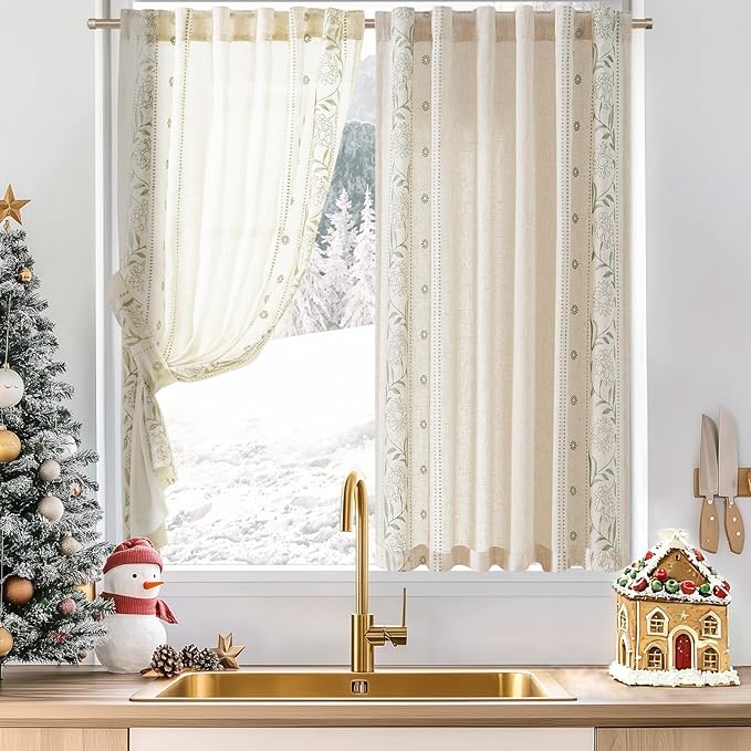 jinchan Winslow Linen Curtains 54 Inch Length Christmas Decorations Farmhouse by JINCHAN