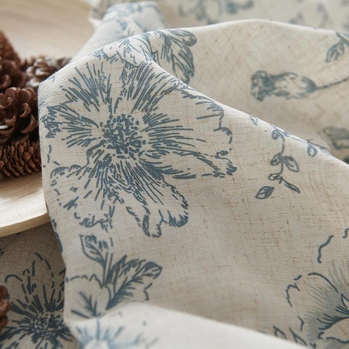 jinchan Floral Linen Tier Curtains 45 Inch Farmhouse Botanic Cafe Drapes - Image 6
