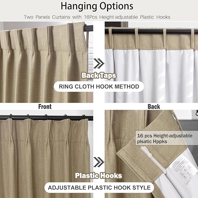 IVAPUPU Sand Pinch Pleated Full Blackout Linen Curtains - Image 4