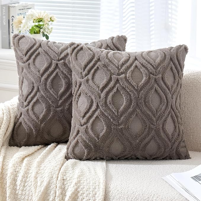 MIULEE Dark Grey Throw Pillow Covers 16x16 Inch, Soft Winter Plush Faux Wool by MIULEE